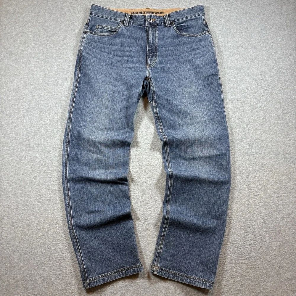 Duluth Trading Co Flex Ballroom Jeans Mens 35x32 Medium Wash Stretch Relaxed Fit